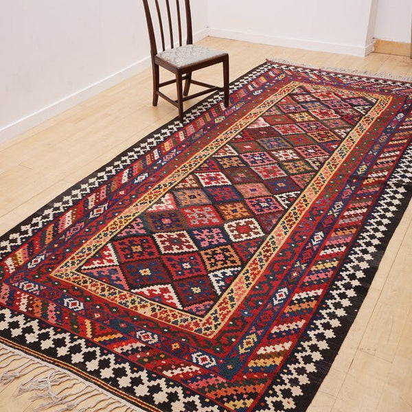 Fine old hand woven tribal kilim, 398 x 183 cms